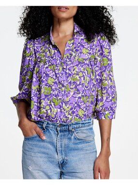 Smythe Orchid Floral Shirred Pocket Blouse Size Large